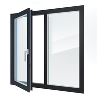 Ventanas Abatibles con Marco de Aluminio Negro de Estilo Francés Moderno, Insonorizadas para Exteriores, con Aislamiento Térmico y Doble Vidrio Templado