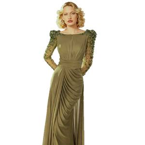 Nuovo prodotto autunno inverno <span class=keywords><strong>donna</strong></span> verde oliva pesante con perline e strass tempestato di strass abito lungo con strascico <span class=keywords><strong>corto</strong></span> - Product Image 5