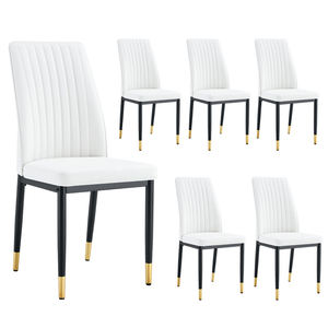 Chaise de salle à manger blanche de luxe moderne avec dossier capitonné à cannelures verticales et structure en métal noir et or pour hôtel, maison, lieu de mariage - Product Image 2