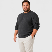 Herren Herbst Langarm Rundhals Henley Pullover mit Knopfleiste Strickpullover Lässig Große Größen Übergröße Oversized Relaxed Fit