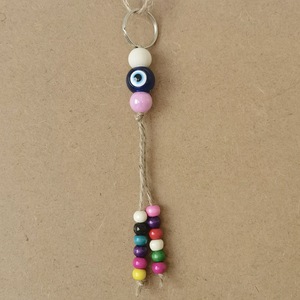 Porte-clés turc tissé contre le mauvais œil avec alliage de zinc écologique et perles colorées - Accessoire de sac et pendentif de décoration intérieure - Product Image 2