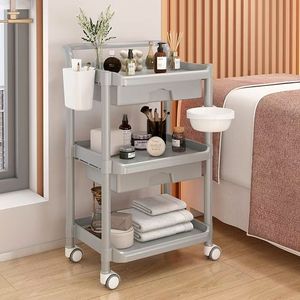 <b>White</b> Salon <b>Trolley</b> Rolling Storage Cart With Drawer 4 Wheel Utility Rack for Beauty Salon - Product Image 4