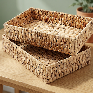 Panier de rangement rectangulaire en jacinthe d'eau, tissé, pour tiroir, jouets, collations, armoire, usage domestique - Product Image 3