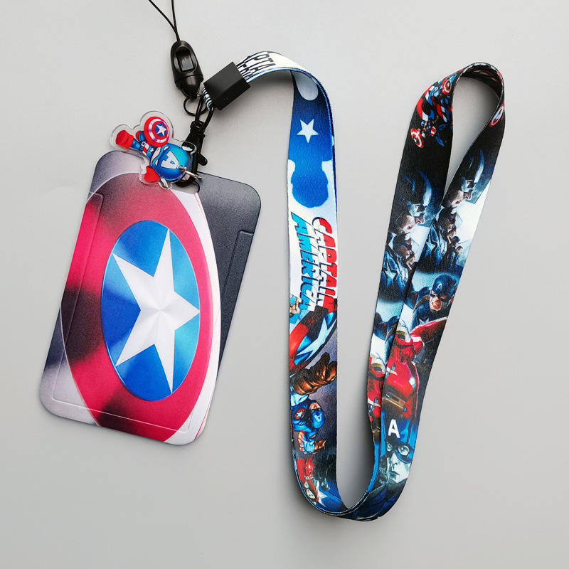 Campus Student Boys Gifts Marvel Lovely Cartoon Captain America Card Holder Portable Hard Plastic Card Cover Case Lanyard Set Image 2