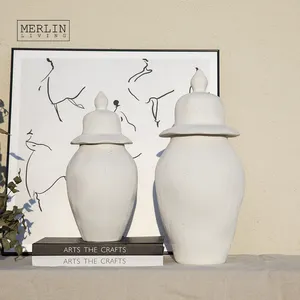 Jarra de cerâmica para decoração de casas, vaso de cerâmica grande branco Chaozhou, jarra de gengibre luxuosa para merlin