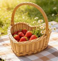 Panier de rangement tressé HN avec poignée, écologique, fait main, moderne, multifonctionnel, panier de demoiselle d'honneur en osier et rotin