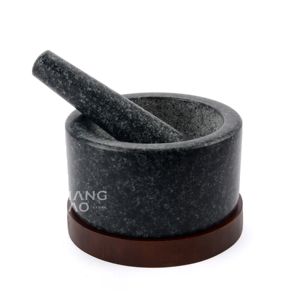 完璧なスパイスとハーブ研削御影石モルタルとペスルセット木制ベース - Product Image 2