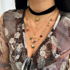Rétro lune, <span class=keywords><strong>soleil</strong></span>, étoile pendentif collier femmes multicouche couleur or métal couleur <span class=keywords><strong>pierre</strong></span> tissage filles bijoux <span class=keywords><strong>de</strong></span> mode - Product Image 4