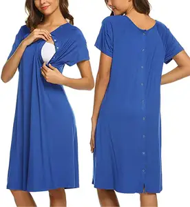 Trending Nursing Dress Breastfeeding Pregnancy Summer Dress Women Nursing&Hospital Nightdress Short Sleeve Maternity Nightgown