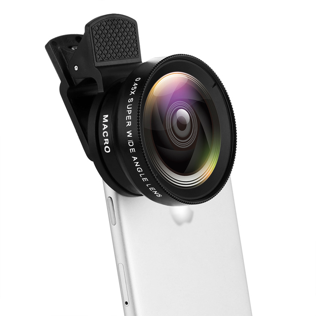 2 Functions Mobile Phone Lens 0.45X Wide Angle Len & 12.5X Macro HD Camera Lens Universal for Phone