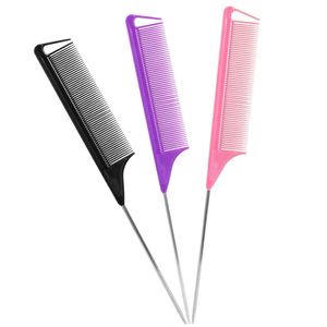 Peine de cola de rata portátil de alta calidad para peluquería, con logotipo personalizado, antiestático, para separar el cabello, con púa de acero, para trenzar, resistente al calor - Product Image 1