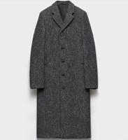 Manteau long sur mesure pour homme, OEM ODM, étiquette privée, mélange de laine texturée, boutons sur le devant, étiquette personnalisée pour les marques de mode