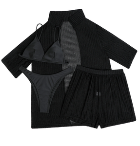 NEW STOCK 5 색 메쉬 셔츠 비치 쇼트 4 조각 비치웨어 수영복 Sexi 비키니 세트 비치 커버 업 - Product Image 3