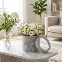 Boîte à chapeaux ronde personnalisée avec logo, boîte à fleurs de luxe en lin gris avec fenêtre, boîte cadeau cylindrique rigide, emballage en gros