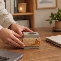 Support de bougie carré en béton de style nordique avec incrustation artistique en bois, centre de table industriel minimaliste pour hôtels et cafés