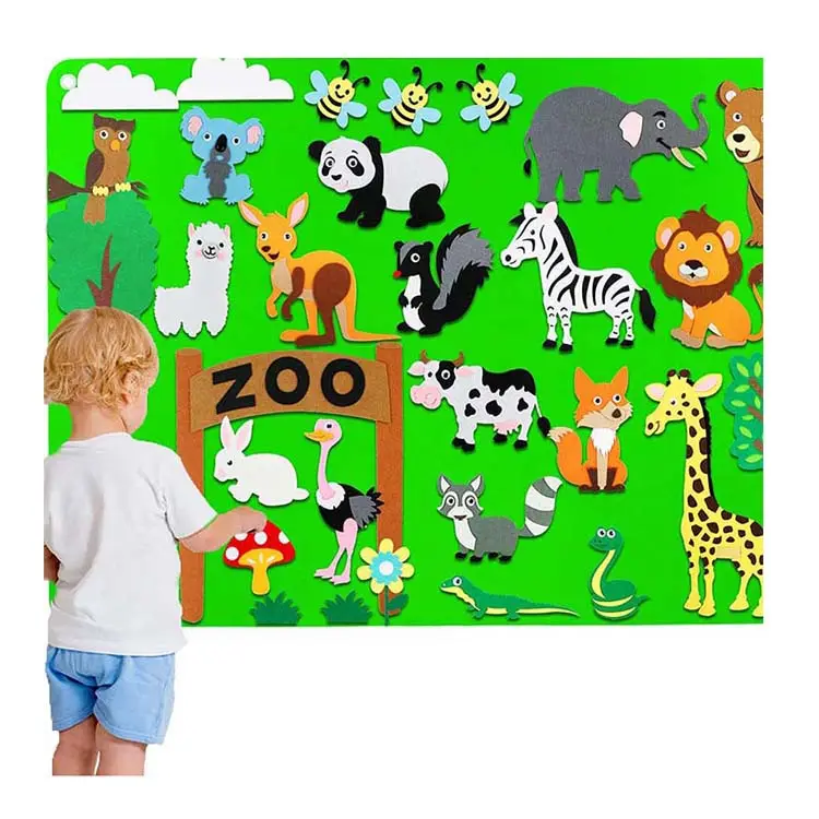 Artigianato Zoo animali feltro Board Story flanella Board Stories per la scuola materna, apprendimento precoce Storytelling Wall Activity Play Bo