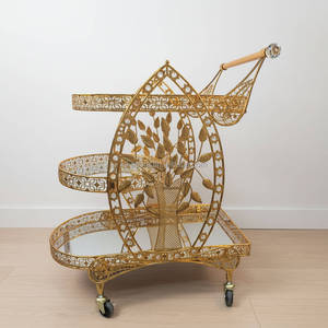 होटल परिवार के लिए इतालवी लक्जरी भोजन कार्ट मध्ययुगीन डिजाइन कला सोने की ट्रॉली गाड़ी - Product Image 2