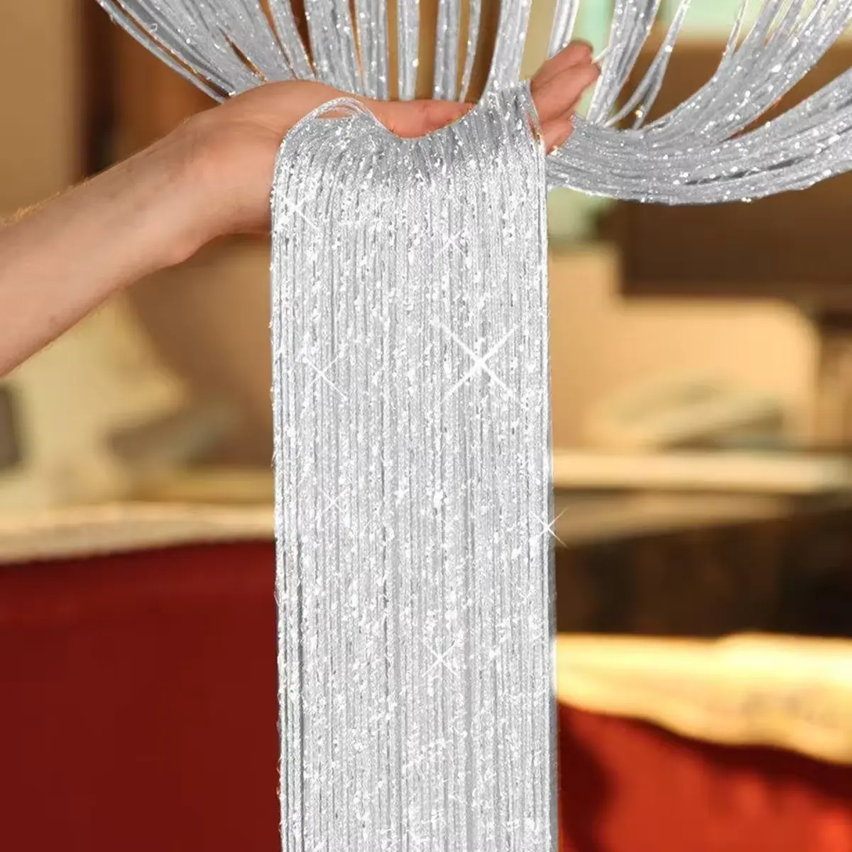 3*3 M Glitzer-String-Türvorhang Perlen hängende Perlenfranse Stoff Tassel-Fensterplatte Zuhause Wohnen Hochzeitsdekoration