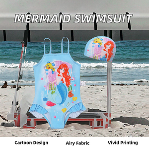 Costume da Bagno Principessa per Bambine e Ragazze, Stile Cartone Animato Sirena, Set 2 Pezzi Traspirante in Spandex/Poliestere con Logo Frontale - Product Image 2