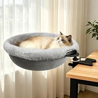 Lit de bureau semi-circulaire pour chat, confortable, lavable, en peluche mignonne, avec cadre en acier robuste et rotation à 360°, pour diverses surfaces de travail