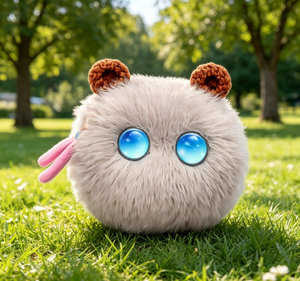 Peluche grise moelleuse avec des yeux bleus et des oreilles brunes, 11 cm, rembourrée de coton PP, pour enfants, unisexe - Product Image 1