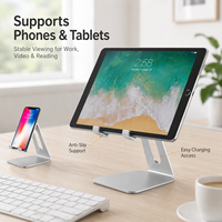 Support de téléphone et tablette réglable en métal pour bureau avec base antidérapante