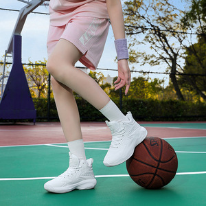 Zapatillas de Baloncesto para Mujer, Blancas y Rosas, Transpirables, Deportivas, de Caña Alta, con Amortiguación y Soporte, para Cancha - Product Image 3