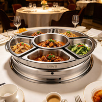 Edelstahl Rotierender Chafing Dish mit 6 Fächern, Runder Drehbarer Buffet-Speisenwärmer mit Deckel, Hotel-Catering Servierpfanne
