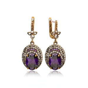 Wholesale Oval Shape Amethyst CZ Ottoman Authentic 925 <b>Silver</b> <b>Earrings</b> Jewelry - Product Image 2