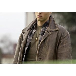 Abrigo de Cuero Genuino para Hombre, Estilo Trench Coat, Piel de Vaca, Largo Medio, Cierre de Botones, Corte Clásico, Estilo Dean Winchester - Product Image 2
