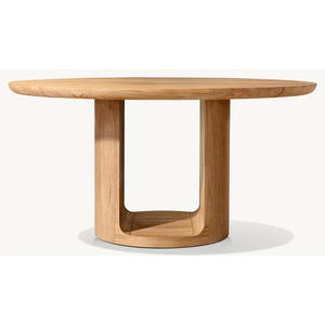 Modern Weathered Natural Solid Wood Furniture Custom Color Arm Chairs Set <b>Round</b> Outdoor Teak <b>Patio</b> Dining <b>Table</b> - Product Image 6