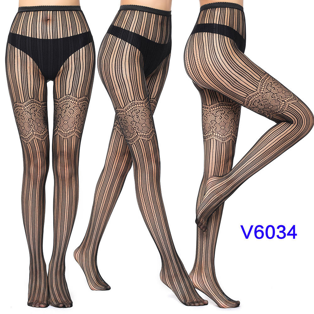 FF4113 Women's High Waist Black Fishnets Tights Sexy Lace