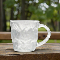 Mug en verre transparent texturé givré de 280 ml. Motif nuageux et poignée incurvée. Idéal pour les boissons chaudes/froides.