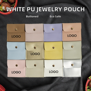 Pochette à bijoux multicolores avec rabat, fermeture à bouton-pression métallique, sac de rangement en cuir, logo personnalisé pour boucles d'oreilles, bagues, colliers, emballage cadeau - Product Image 2
