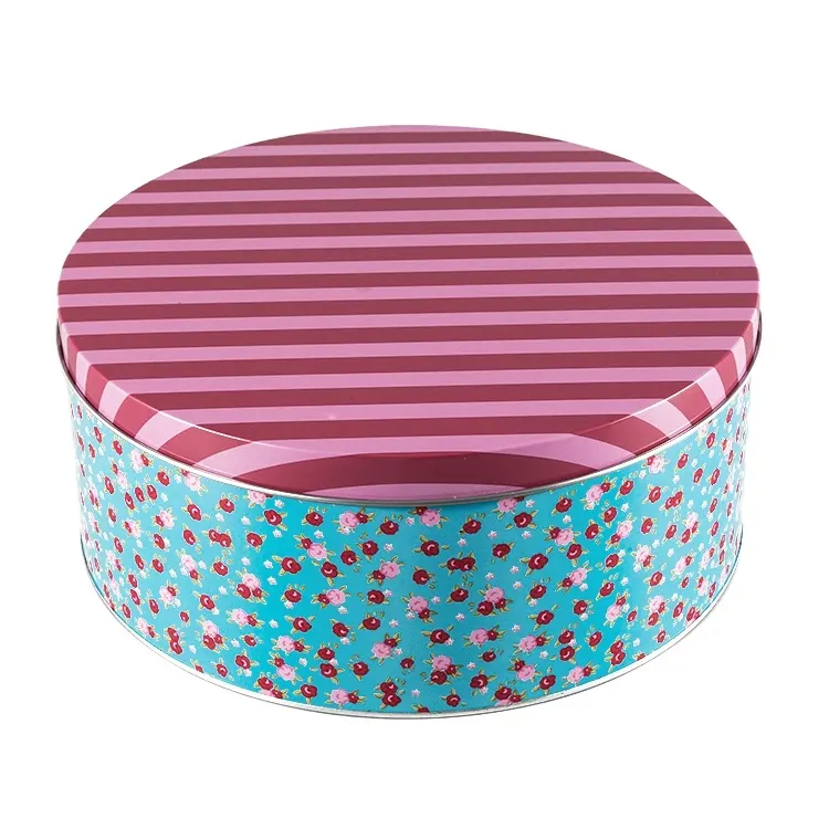 Scatola di latta colorata per torte rotonda piccola scatola di metallo personalizzata per uso alimentare