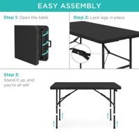 Table pliante en plastique à prix de gros, portable robuste pour l'intérieur et l'extérieur avec poignée de verrouillage pour pique-nique