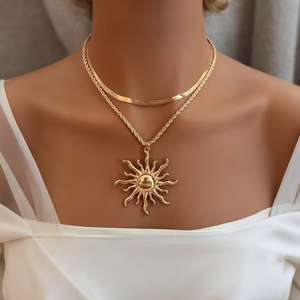 Женское элегантное Двухслойное ожерелье-цепочка из змеиной кости, подвеска-богиня солнца из нержавеющей стали, многослойная бижутерия в стиле хип-хоп - Product Image 1