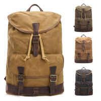 Sac à dos vintage en toile cirée robuste pour homme, sacoche pour ordinateur portable 15,6 pouces, sac à dos de voyage décontracté et tendance