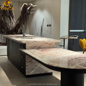 Apertura moderna <span class=keywords><strong>cucina</strong></span> <span class=keywords><strong>isola</strong></span> con armadi di stoccaggio a metà forma ovale tavolo da pranzo tutto Design <span class=keywords><strong>isola</strong></span> con lavandino e rubinetto - Product Image 2