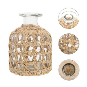 Vase en verre de fleurs séchées, Style campagnard américain, Vase en verre avec paille de Tartan tissée, filet créatif avec filet en <span class=keywords><strong>corde</strong></span> - Product Image 5