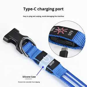 Dual Fiber Optic Oplaadbare Nachtlampje Hondenhalsband Duurzaam Nylon Met Anti-Verloren Functie Voor Het Trainen Van Dierbenodigdheden - Product Image 3