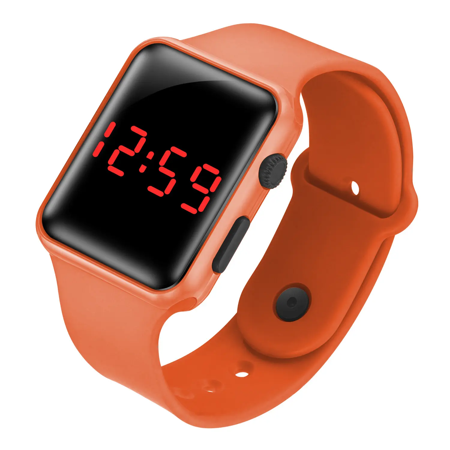 Hot Sale Wholesale Popular Gift Teenager Wrist band Sports Design Watch Orange Silicone LED With Square Clock Dial Saat