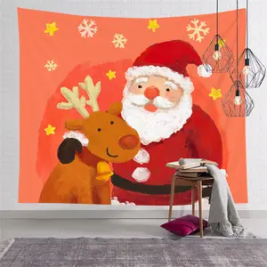 OEM定制幸运红色圣诞挂毯墙悬挂圣诞圣诞圣诞树雪人雪花挂毯