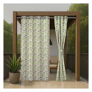 <b>Leaves</b> Beige Premium Waterproof Outdoor Curtains with Elegant Botanical Print for Stylish Patio and Balcony Decor - Product Image 1