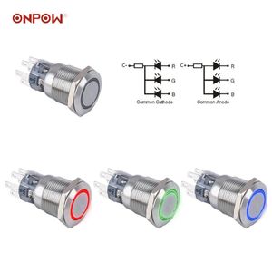 ONPOW 19MM RGB LED Tri-color Công Tắc Nút Nhấn Kim Loại Được Chiếu Sáng - Product Image 1