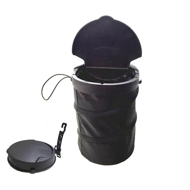 Custom logo plastic cheap foldable black car garbage organizer bag bin with lid