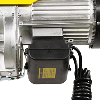 Mini palan électrique jaune, boîtier en aluminium, tambour à câble en acier, levier de frein manuel, palan à câble pour levage vertical en atelier