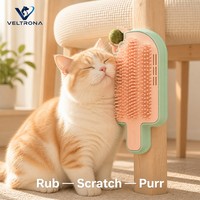 Grattoir à chat pour toilettage autonome, forme de bâtonnet de glace, poils roses, cadre vert menthe, fixation sur pied de table, boule de catnip, 600g