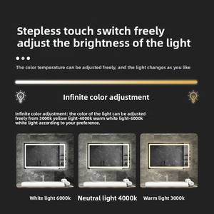 Miroir de salle de bain mural intelligent LED moderne anti-buée, forme rectangulaire, écran tactile, verres éclairés, hôtel, villa - Product Image 3