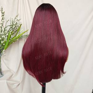 Perruque synthétique KEMY HAIR lisse et soyeuse avec frange, en fibre résistante à la chaleur, sans colle, avec raie en L, couleur bordeaux, pour femme - Soldes à 7$ - Product Image 3